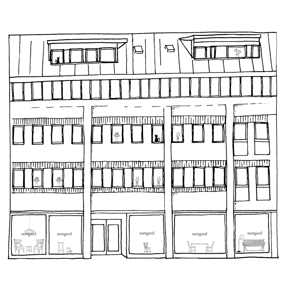 Illustration av butiken i Göteborg